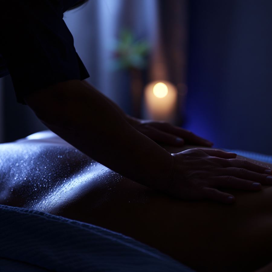 Massage by candlelight in a hotel room